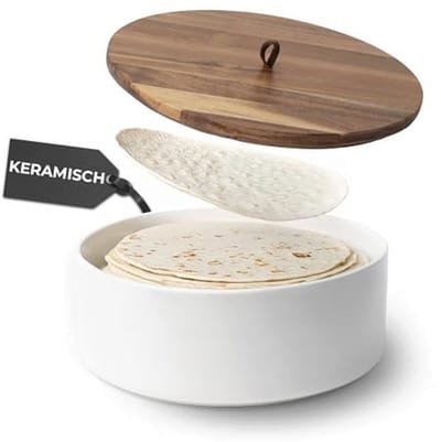 Keramische Tortillawarmer met Deksel – Magnetronbestendig, Ideaal voor Brood, Pannenkoeken en Tortilla's