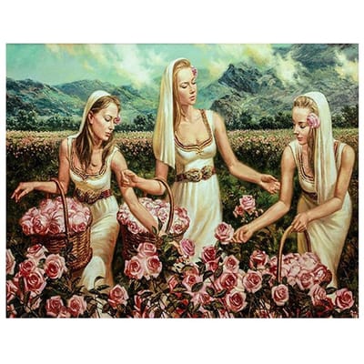 Volledige ronde diamant borduurwerk vrouw met mand bloem Diamond schilderij kruissteek 20X30CM beige
