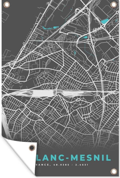 Muurdecoratie Frankrijk - Plattegrond - Le Blanc-Mesnil - Kaart - Stadskaart - 120x180 cm - Tuinposter - Tuindoek