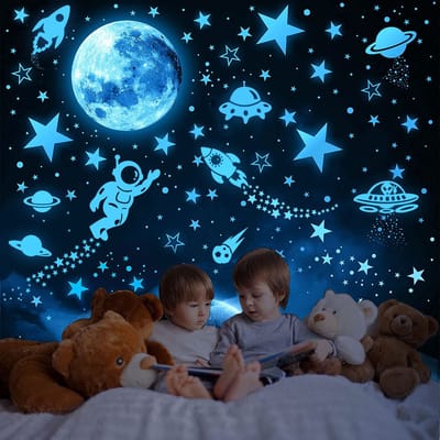 Dutchers® 529-delige Glow-in-the-Dark Sterren & Planeten Muurstickerset – Ruimtevaart & Zonnestelsel Decoratie voor Jongerenkamers - Muursticker Kinderkamer - Slaapkamer decoratie