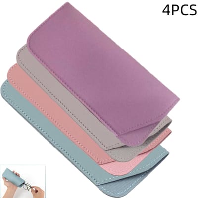 4 stuks - zachte leren brillenetuis - draagbaar PU-leren brillenetui - geschikt voor brillen en zonnebrillen - 17.5×7.5cm - blauw+grijs+roze+paars