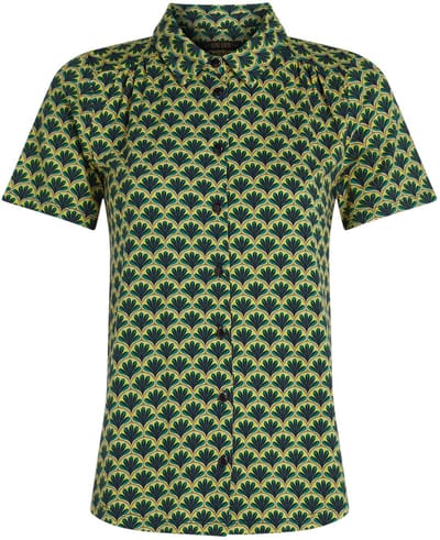 JHUBERS- Damesblouse Tijdloze Stijl - Omslagkraag - Knoopsluiting - Zachte Jersey-Stof - Stretchcomfort - Grafische Print - Blouse