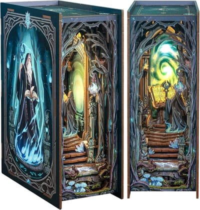 CuteBee HY02B The Gate of Wonderland Book Nook Bouwpakket | Miniatuur fantasie sprookjes huisjes pakket modelbouw voor volwassenen | Houten 3D Puzzel | Woonkamer decoratie boekensteun | Led lights verlichting ingebouwd | DIY boekenhouder collectie