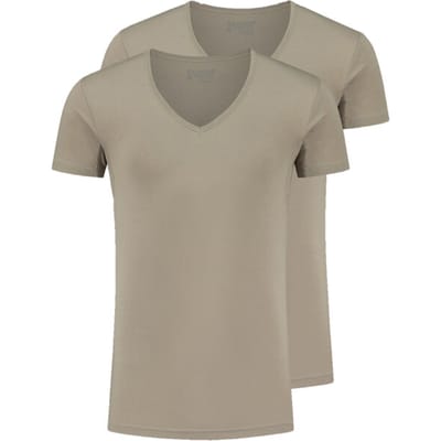 Slater 8940 - Tencel 2-pack T-shirt diepe V-hals korte mouw invisible khaki L