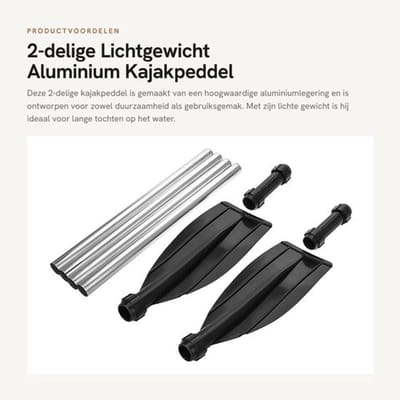 Kajakpeddel Lichtgewicht - 2-delige Aluminiumlegering - Duurzaam - Verwijderbaar - Geschikt voor Racen - Hoge Taaiheid - Peddel