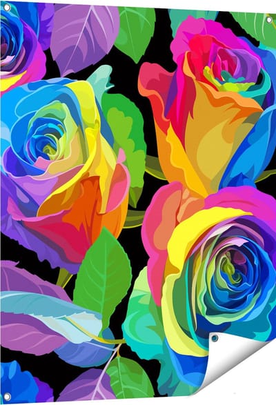 Gards Tuinposter Kleurrijke Rozen - Bloemen - Abstract - 80x100 cm - Tuindoek - Tuindecoratie - Wanddecoratie buiten - Tuinschilderij