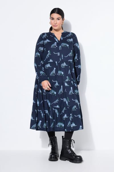 Studio Untold - Dames - Maxi-jurk luipaarden V-hals volants - Marine - Maat 50+