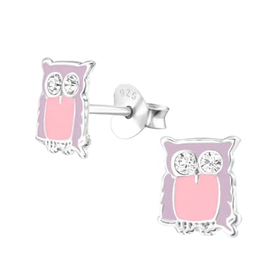 Aramat Jewels | Oorbellen | Zilveren Uiltjes Oorbellen – Lila emaille - Kristal | | | |8mm | Zilver | Volwassenen, Kinderen | Verkleurd niet