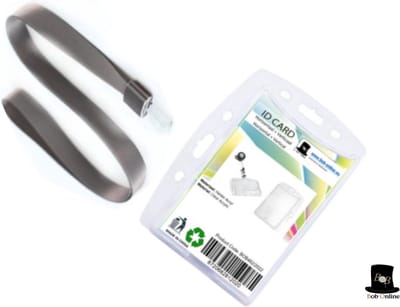 Bob Online ™ - 2 Stuks – 1 x Horizontale + Verticale ID -Badgehouder Acryl + 1 Stuks- Grijs Lanyard – Keykoord – ID Lanyard - Visitekaarthouder – ID- Kaarthouder – 1 x Horizontal & Vertical ID Badge Holder + 1 x Grey Lanyard Polyester - Acrylic ID