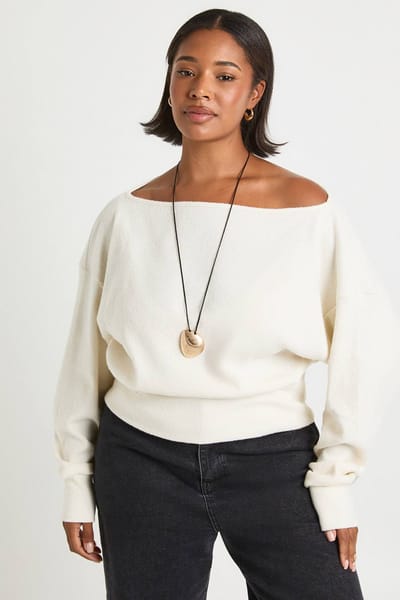 boohoo Dames Plus loshangende schouderloze top | Creme | Maat: 46