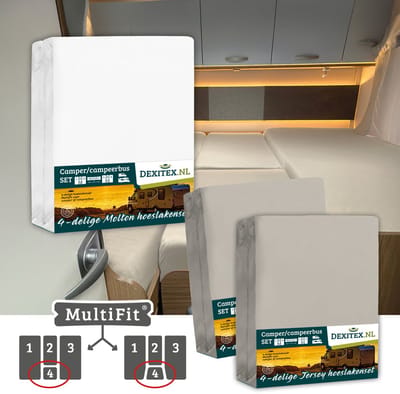 Dexitex 1 x Molton 2 x Hoeslaken Zandkleur / 4 delige set-Geschikt voor Camper lengtebedden of enkele bedden