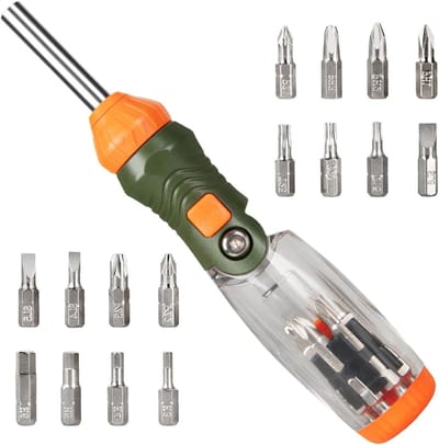 Ratelschroevendraaier - Reparatieset - Precisie Werk - 16 Bits Inclusief - Compact Ontwerp - Grijs