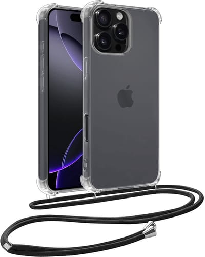 Hoesje - Geschikt voor Apple iPhone 16 Pro - Met Koord - Shock Proof - Siliconen Case - Telefoonkoord - Back Cover - Telefoon Hoes Shockproof - Telefoonketting - Telefoonhoes - Transparant