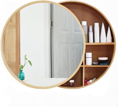 Badkamer Spiegelkast - Wandkast Met Spiegel - Opbergen Badkamer - Schuifdeuren Ontwerp - 60/70cm Rond - Massief Hout