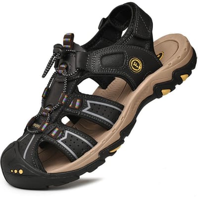 Zomer Sandalen Heren Grote Maten Echt Leer Schoenen Buiten Casual Schoenen Trendy Alles-Match Zachte Zool Heren Pomp Strand Schoenen 46 black
