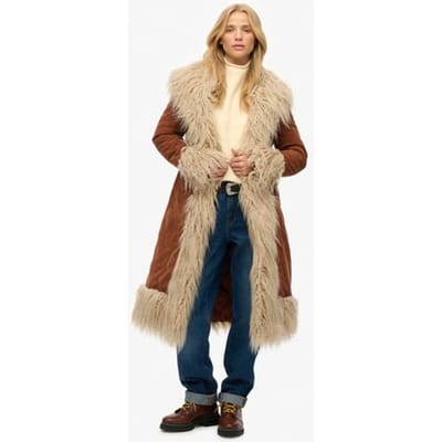 Superdry Lange Afghaanse Jas Brown Grootte: 42