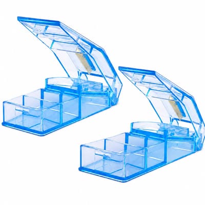 ComfiCare® Pillensnijder 2 stuks - Pillensnijder met Pillendoos - Grote & Kleine Pillen - Harde & Zachte pillen - Pillensplijter - Pillensplitter - Tabletten splitten - Medicijnen doseren -Blauw