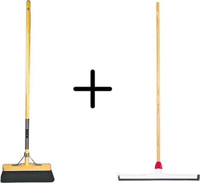 Synx Tools Paardenhaar 29cm + Vloertrekker Kunststof 45cm met Steel 120cm – Zaalveger – Vloerreiniger – Natuurrubber – Zachte binnenbezem met steel 120cm
