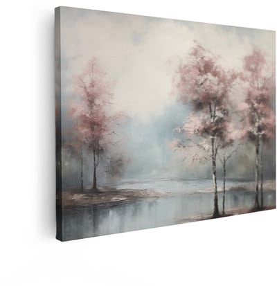 Artaza Canvas Schilderij Lentelandschap - 120x90 cm - Wanddecoratie Bloeiende Bomen - Muurdecoratie Natuur - Decoratie Woonkamer - Roze