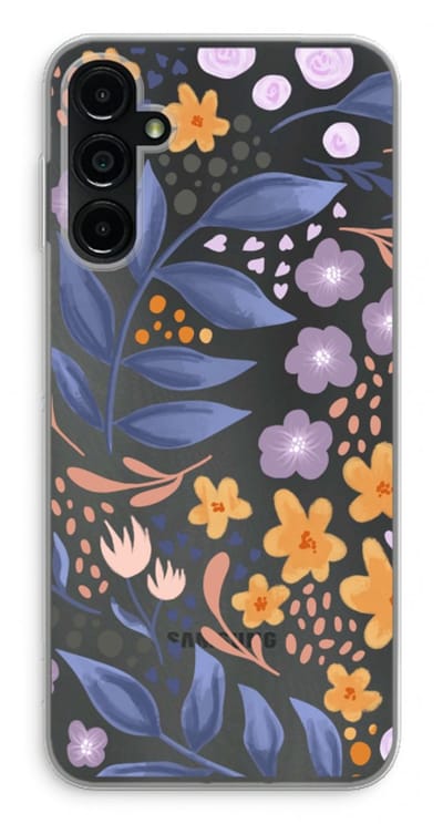 Case Company® - Hoesje geschikt voor Samsung Galaxy A14 hoesje - Flowers with blue leaves - Soft Cover Telefoonhoesje - Bescherming aan alle Kanten en Schermrand