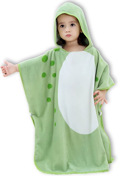 BoefieBoef Dinosaurus Bio Katoen Baby & Kinder Badponcho met Capuchon - Dieren Design - Badcape 1-7 Jaar - Peuter Strandponcho & Kleuter Zwemponcho - Absorberend & Sneldrogend - Handdoek - Kraamcadeau – jongens – meisjes – Sinterklaas – kerst - Groen