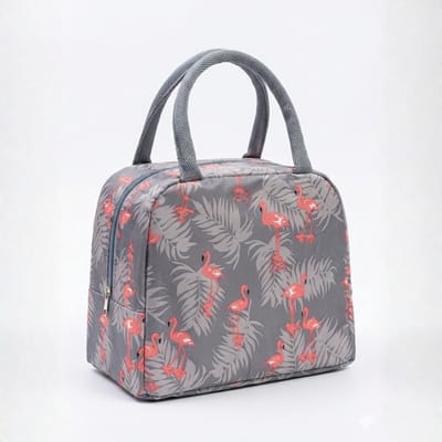 Kleine Lunchtas - Flamingo Grijs - Volwassenen en kinderen - Compact & Handig - Thermische zak - Koeltas - lunchbox - Picknick -School - Lunch - Werk