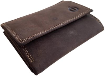 OI lederen afsluitbaar portemonneetje Hunter bruin / zeer compact beursje / kleine maar complete Hunter bruine portemonnee / anti skim / bruin / 150H