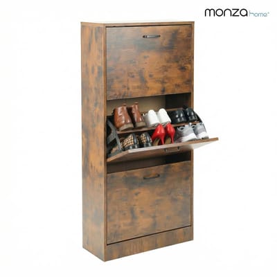 Monza Home Schoenenkast - 3 Kleppen - Schoenenrek - 60x24x120 cm - Vintage Bruin