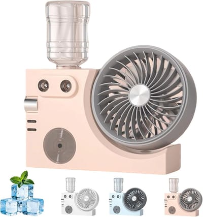 KZQ Draagbare USB mist ventilator tafelventilator met spray 3 snelheden 2 miststanden dubbel nozzle systeem persoonlijke voor thuis kantoor slaapzaal reizen roze