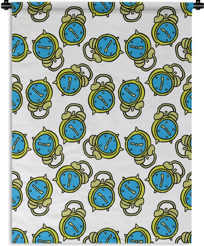 Wandkleed - Wanddoek - Wekker - Patroon - Cartoon - Slapen - 150x200 cm - Wandtapijt