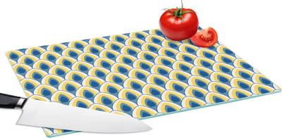 Glazen Snijplank - 39x28 - Design - Patroon - Retro - Geel - Blauw - Snijplanken Glas