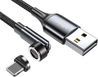 DrPhone iONIC - 540º Roterende Magnetische Kabel - 3A - Voor Lightning - 480Mbp/s Data Transmissie - 1 Meter - Zwart