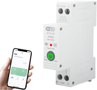aladdien - WiFi Smart Circuit Breaker - 63A - Spraakbesturing - Grijs - Slimme Schakelaar - Geschikt voor Thuisgebruik - 1P-JT-63A