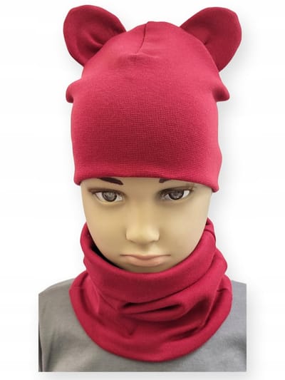 Dartomik - Babykleding Set - Muts en Sjaal - Bordeaux - Met Oren