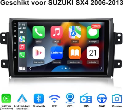 Junsun Android 15 autoradio Geschikt voor SUZUKI SX4 2006-2013 Accessoires , 1GB+32GB, GPS-navigatie, WIFI, Bluetooth, Draadloze CarPlay, Android Auto, RDS, DSP, FM, stuurwielbediening, DAB+,9-inch Touchscreen, DSP, Quad-core processor