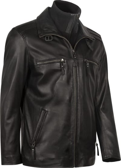 FLEX Leren Parka - Heren Leren Jas in Zwart - Winterjas - 4 seizoenen jas - Grote Maten - 2 jassen in 1 - Afneembare shearling binnenkrag - Zwart - Maat 3XL : 56 EU