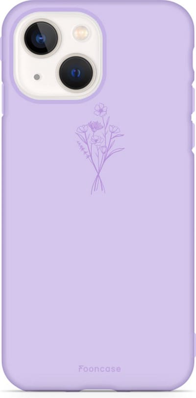 Fooncase Hoesje Geschikt voor iPhone 14 Plus - Shockproof Case - Back Cover / Soft Case - Lila / veldbloemen