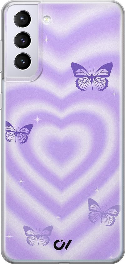 Hoesje geschikt voor Samsung Galaxy S21 Plus hoesje - Retro Hart Vlinder - - Paars - - Casevibes