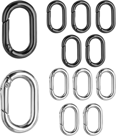 Set van 12 Veerhaakjes, Ovale Veerring, Vast Ontgrendelmechanisme voor Sleutelhangers, Karabijnhaak voor Buitenactiviteiten, Handige Accessoires voor Tassen en Portemonnees