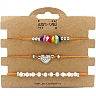 Set Armbanden - Pull Tie - Verstelbaar - Hartje - 3 Stuks - Oranje- Musthaves