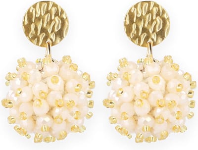 Lajetti - Oorbellen Beige Dames - Stainless Steel Beaded Earrings Bol Oorstuds - Glaskralen