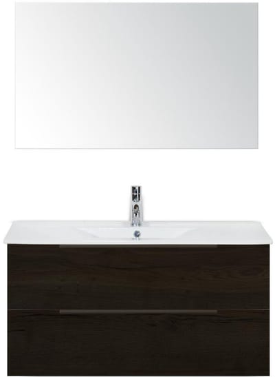 Seville Badmeubelset 100 cm - Black Oak Edge Greep - Wastafel Enjoy met Spiegel