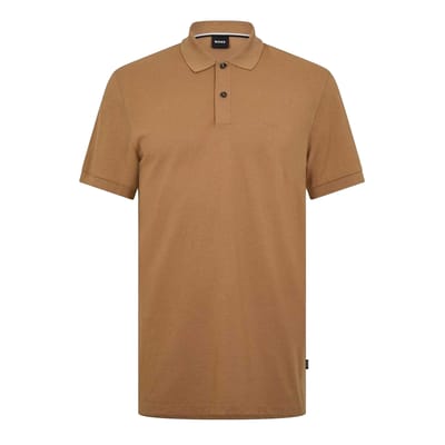 Boss Herenpolo van katoen met geborduurd Pallas-logo (Donker Beige)