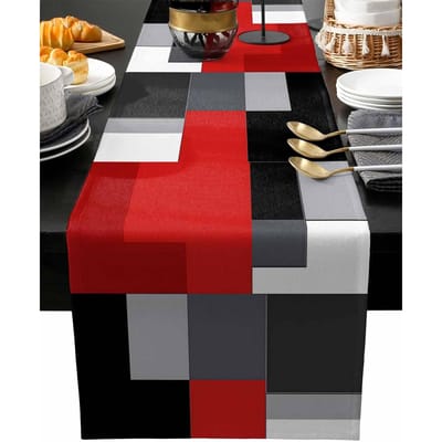 Rood Zwart Geometrische Linnen Tafel Runner Huisdecoratie Wasbaar Grijs Wit Kleurblokken Tafel Lopers Keuken Eettafel Decor 150x33cm red