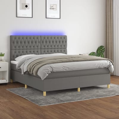 vidaXL - Boxspring - met - matras - en - LED - stof - donkergrijs - 160x200 - cm