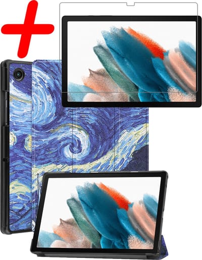 Hoesje Geschikt voor Samsung Galaxy Tab A8 - Met Screenprotector - Trifold Bookcase - Hard Cover - Hardcover Book Case - Tablet Hoes - Sterrenhemel