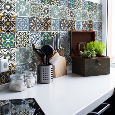 Zelfklevende tegelmuurstickers voor keuken en badkamer - 9 San Vito Azulejo tegelstickers - 9 stickers 10x10cm