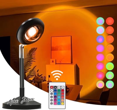 Mrs. Jones Zonsonderganglamp - projectielamp met afstandsbediening - 16 kleuren - 180 graden rotatie - voor foto/selfie .