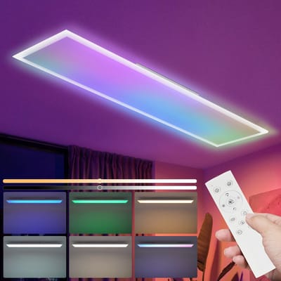 NETTLIFE Plafondlamp LED - RGB - Dimbaar - LED-paneel - 100cm Lange Plafondverlichting - met Afstandsbediening - voor Woonkamer | Slaapkamer | Keuken | Gang - 24W