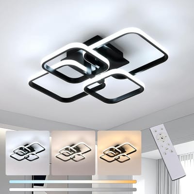 Haobosic LED Plafondlamp - Vierkant Zwart 4-Lichts 56cm - 48W Dimbaar met Afstandsbediening